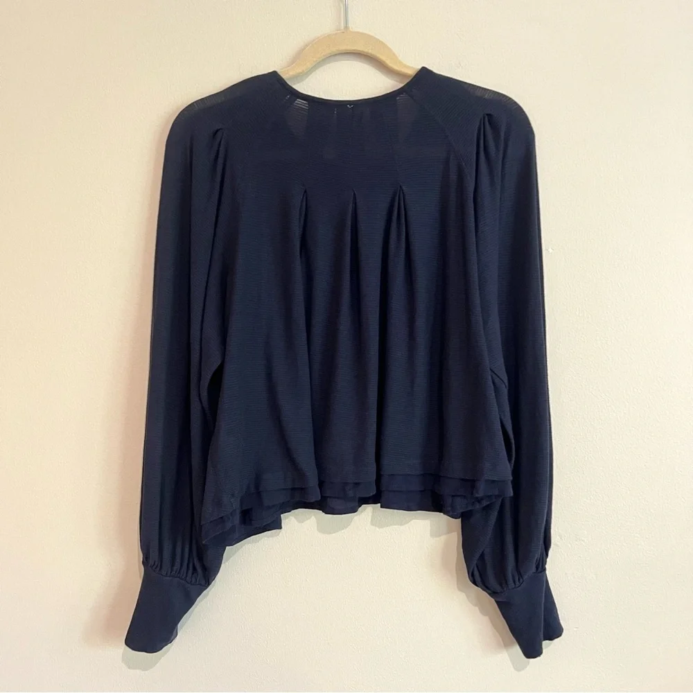 Free People Navy Billie Balloon Puff Sleeve Oversized Peasant Top Sz Medium